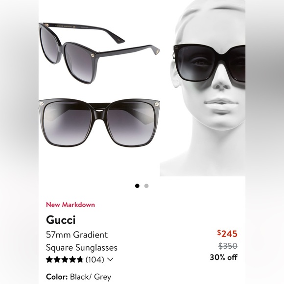 Gucci Black Square Sunglasses with Purple Velvet Case main image 6